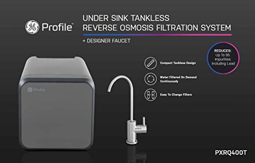 פרופיל GE אוסמוזה הפוכה ללא מיכל תחת מערכת סינון מים בכיור עם ברז | מפחית 95+ זיהומים | מפחית עופרת,